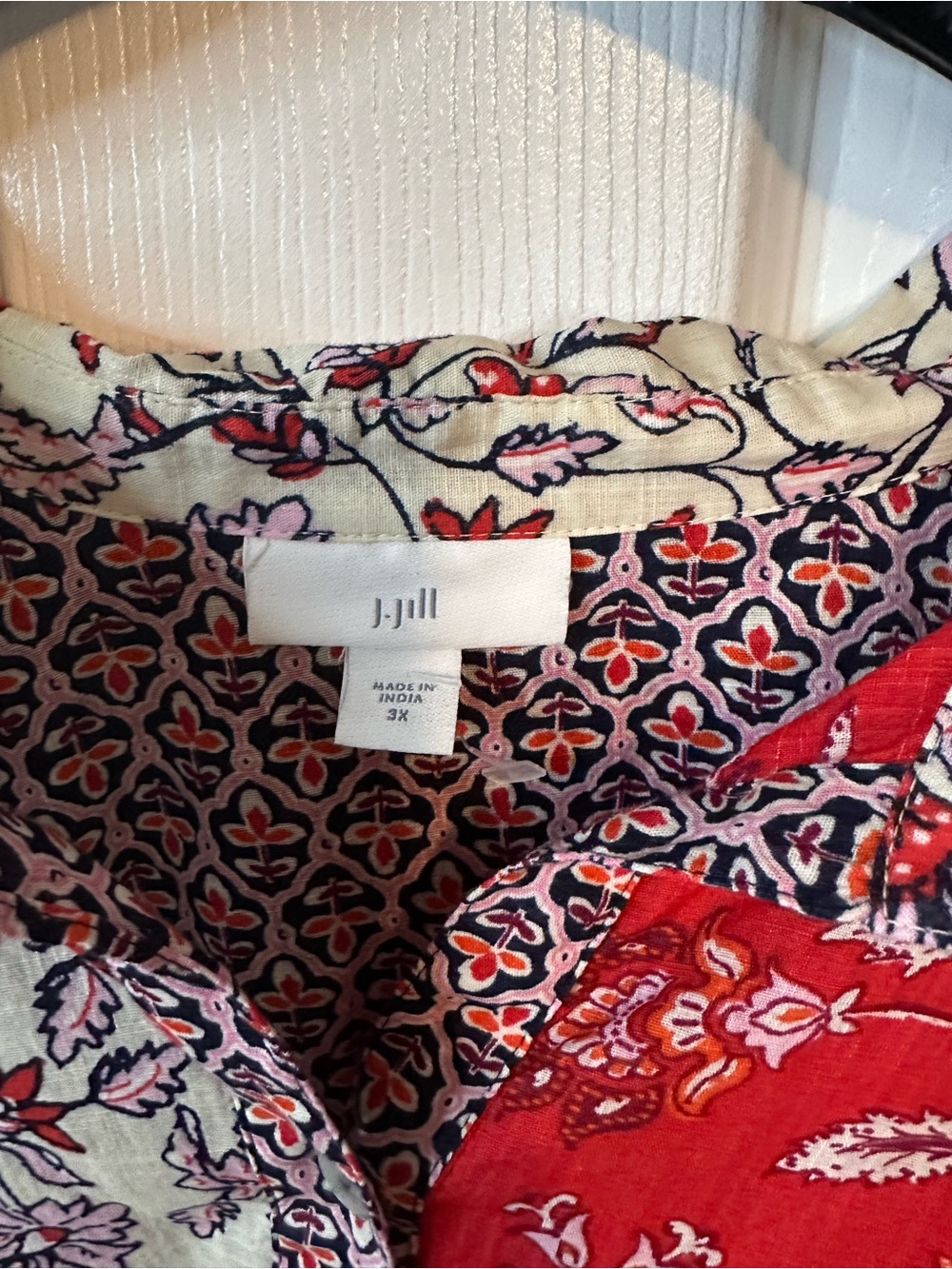 J. Jill Red and White Floral Split-Print Blouse - Picture 4 of 8
